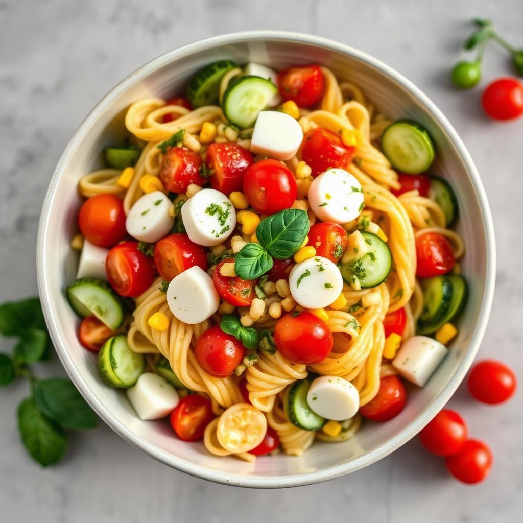 Rainbow pesto pasta salad